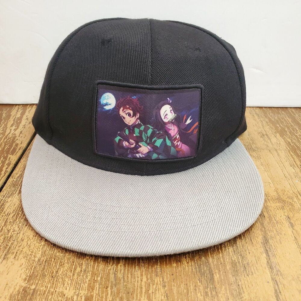 Demon Slayer Tanjiro Nezuko Anime Snapback Hat Black Gray Cap CultureFly Adult